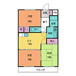 ニューパレス上ノ山 3DKの間取図画像