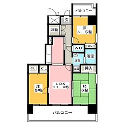 アーバンドエル原 3LDKの間取図画像