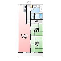 ニューコーポ植田2 2LDKの間取図画像