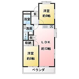 児玉ビルB棟 2LDKの間取図画像