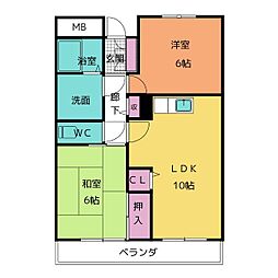 ライオンズマンション植田ヒルズウエストタワー 2LDKの間取図画像