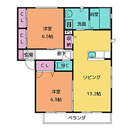 ソレイユ・ふじB棟 2LDKの間取図画像
