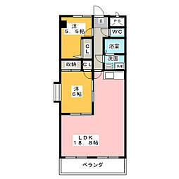 リバーパーク植田東 6階2LDKの間取り