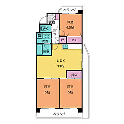 ホワイトキャッスル平針5 3LDKの間取図画像