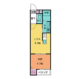 Ｅｍｂｅｌｌｉｒ　Ｔｒｏｉｓ（アンベリールトロワ） 1階1LDKの間取り