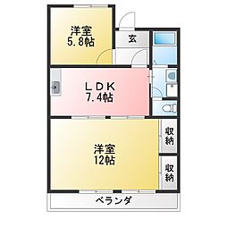 コーポはらた2 2DKの間取図画像