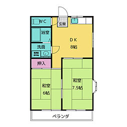 ダックス中平 2DKの間取図画像