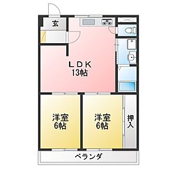 ハイム原南 2LDKの間取図画像