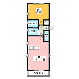 エトワールB 1LDKの間取図画像