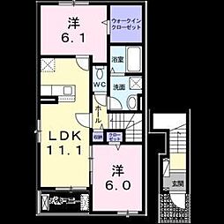 名古屋市天白区海老山町アパート 2LDKの間取図画像