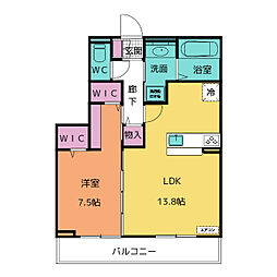 サニーヒルズ梅が丘 1LDKの間取図画像