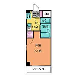 ラスール原 1Kの間取図画像