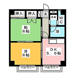 クリーンハイツ宮西 2DKの間取図画像