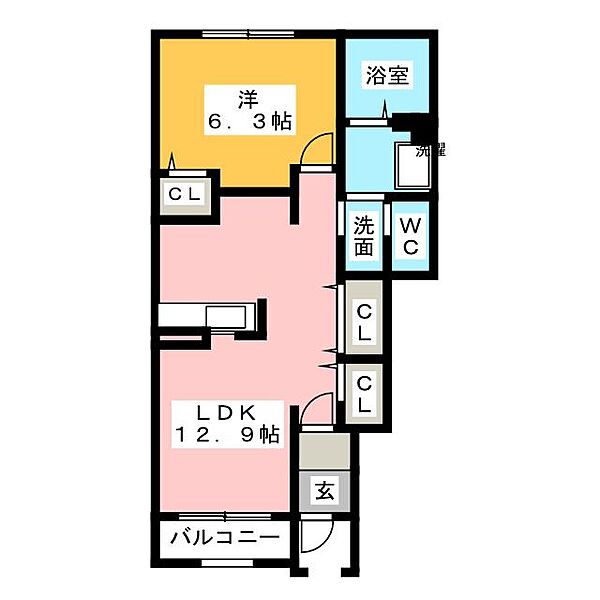 グラン・ソレイユA ｜愛知県一宮市木曽川町門間字東島海(賃貸アパート1LDK・1階・46.49㎡)の写真 その2