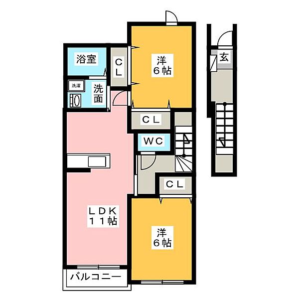 ユーベル ｜愛知県一宮市今伊勢町馬寄字山島(賃貸アパート2LDK・2階・58.48㎡)の写真 その2