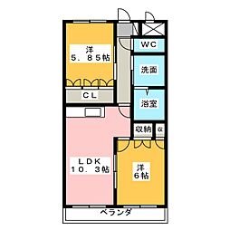 グランディアII 1階2LDKの間取り