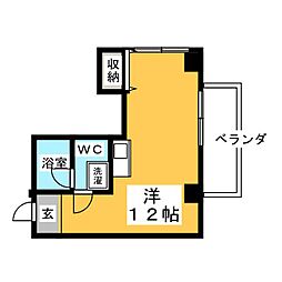 西マンション ワンルームの間取図画像