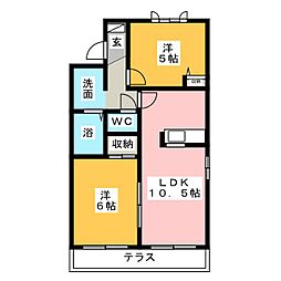 メゾングレージュC 2LDKの間取図画像