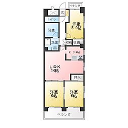 マイハイム新生 3LDKの間取図画像