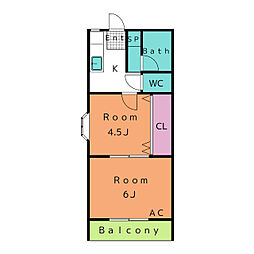 貴山タウンハイツ 2Kの間取図画像