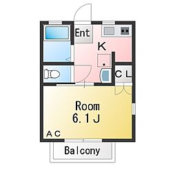 ガルバン2 1Kの間取図画像