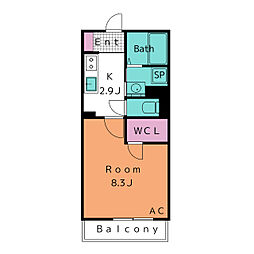 ブルーシャインMJ 1Kの間取図画像