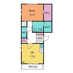 ヴァンテージ 1DKの間取図画像