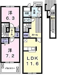 パーシモン北野 2LDKの間取図画像