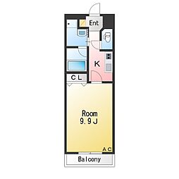 カーサビアンカ東岡崎 1Kの間取図画像