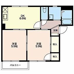 エバーエールA 2DKの間取図画像