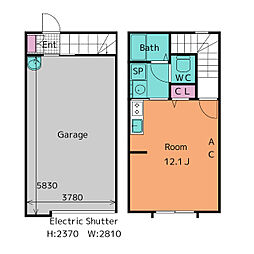 「NEW」 Garage Villa 西岡崎 ワンルームの間取図画像