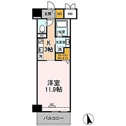 ベルオレイル 8階1Kの間取り