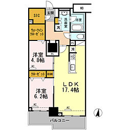 セントラルレジデンス 11階2LDKの間取り