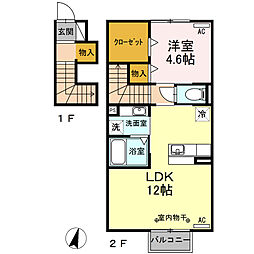 AXIS B 2階1LDKの間取り