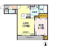 カームツリー豊橋 2階1LDKの間取り