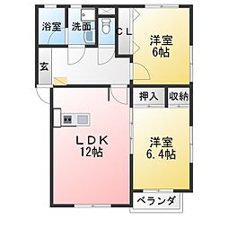 グランディーナ弐番館 2LDKの間取図画像
