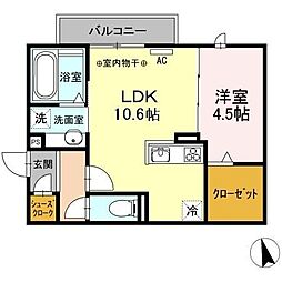 グランドール 3階1LDKの間取り