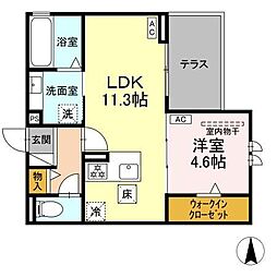 アーブル西岩田 1階1LDKの間取り
