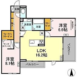 アーブル西岩田 3階2LDKの間取り