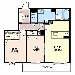 ラフアンドタフ向山 2LDKの間取図画像