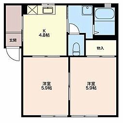 プランドールソシアA 2Kの間取図画像