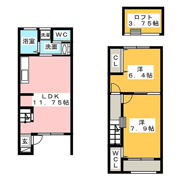 ＤＵＰＬＥＸ相生 ｜愛知県一宮市相生２丁目(賃貸テラスハウス2LDK・2階・60.42㎡)の写真 その2