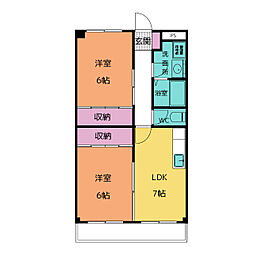 サンライズマンション 2階2DKの間取り