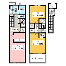 デンファーレ向山 2LDKの間取図画像