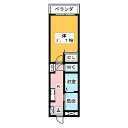 プリムローズ彦田 1Kの間取図画像