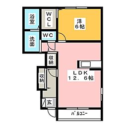 カトルセゾンB 1LDKの間取図画像