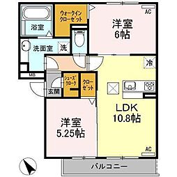 Ｄ−ｒｏｏｍ北本郷 1階2LDKの間取り