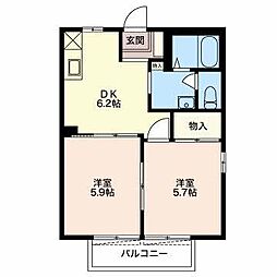 サンスコーレB 2DKの間取図画像