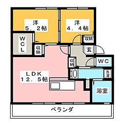 メゾン牧野 2LDKの間取図画像