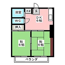 ハイツブルースカイ2 2DKの間取図画像